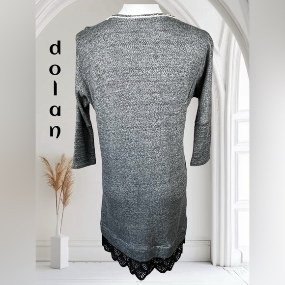 Anthropologie | Dolan | Fiona Gray Knit Black Lace Trim Shift Dress - Picture 3 of 7